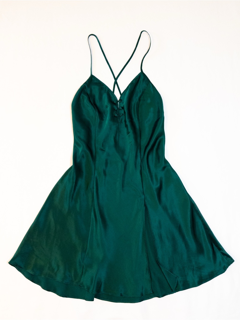 Victoria's Secret Emerald Green 100% Silk Slip Dress XS 90s Satin Backless